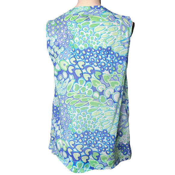 Talbots Sleeveless Blouse in Blue and Green Abstract Print Size 10 - Picture 3 of 5